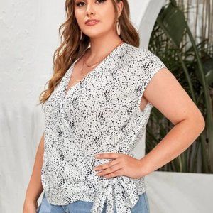 Plus Dalmatian Print Tie Side Wrap Top